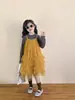 Colección Primavera 2026 Nuevo Estilo Coreano Ropa Infantil Niñas Vestido de Pastel con Tirantes Amarillos Dulce Vestido de Tutú con Tirantes Abullonados