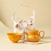 Tetera de Cerámica de Arcilla Púrpura Dorada del Fabricante para Una Persona, Set de Té Portátil para Viaje, Portátil para Exteriores