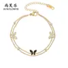 Pulseira de Borboleta com Diamantes Estilo Ins Transfronteiriço Aço Inoxidável Corrente Dupla Design Moda Criativo Simples Joia de Mão Atacado