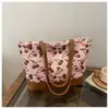 Bolsa feminina 2026 primavera nova bolsa de compras, grande capacidade, estampa de cereja, bolsa tote moderna e simples, bolsa de mão