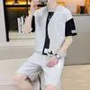Conjunto de Shorts Waffle de Verão 2026 para Homens, Conjunto Casual Esportivo de Duas Peças com Manga Curta, Tamanho Grande, Caimento Solto, Moderno