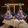 Brincos Paisagem Chinesa Antiga Vintage Estilo Nacional Brincos Antigos Cheongsam Elegantes Brincos de Luxo Leve Senso de Design Nicho