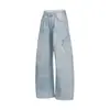 Jeans de trabajo estilo americano para mujer de otoño e invierno con bolsillos grandes, pantalones blancos de pierna ancha de lavado claro, pantalones fluidos hasta el suelo para hombre