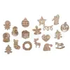 Decoración navideña de madera pintada de venta caliente al por mayor para comercio electrónico, muñeco de nieve, ciervo, estrella de cinco puntas, corazón de melocotón, corona, virutas de madera