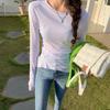 Camiseta Tricô Branca Manga Longa Feminina 2025 Primavera & Outono Nova Casual Slim e Versátil Camiseta de Base com Gola Redonda
