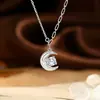 Collar de Luna Brillante Corrugado de Plata de Ley 925 Moda Femenina Lujo Accesible Cadena para Clavícula con Circonita de Luna Joyería Transfronteriza