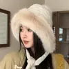 Sombrero de Felpa Estilo Coreano de Invierno para Mujer, Gorro Grueso Cálido de Algodón, Sombrero de Lana Adelgazante, Sombrero de Felpa a Prueba de Frío