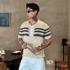 Cardigan de malha jacquard com padrão Fair Isle de manga curta para homens, jaqueta T-shirt de meia manga estilo relaxado old money de verão