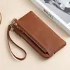 Correa de Muñeca Desmontable Cartera Larga para Mujer Piel Genuina Multifuncional Bolso para Teléfono Móvil Nuevo Bolso de Mano con Cremallera de Tres Capas para Mujer