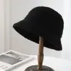 Sombrero de Pescador Peludo de Otoño e Invierno para Mujer, Color Puro, Pequeño Sombrero de Pescador que Muestra la Cara, Sombrero de Pescador de Felpa a Prueba de Viento y Cálido