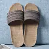 Chinelos de Linho para Mulheres Verão Casa Interior Casal Antiderrapantes Sola Grossa Chão Estilo Coreano Salto Alto Sandálias e Chinelos de Casa de Verão