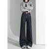 Pantalones vaqueros de pierna ancha azul oscuro 2024 nuevos para mujer, pantalones adelgazantes de cintura alta y sueltos de otoño.