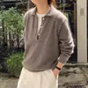 Novedad Otoño e Invierno Tejido de Lana Pura para Mujer Suéter de Punto Abierto por Mitad con Hebilla de Corbata Color Sólido Holgado Casual Simple Camiseta Básica