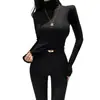 Ropa de Mujer de Comercio Exterior--Moda Femenina Coreana Invierno 2023 Ajustado Color Sólido Cuello Alto Versátil Ropa de Trabajo Manga Larga Casual Top Corto