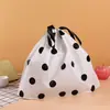 Bolsa Desechable para Frutas de Restaurante, Bolsa con Cordón para Llevar, Bolsa Gruesa de Plástico Esmerilado con Lunares y Cordón