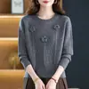 Nuevo suéter de punto para mujer de principios de otoño con estampado floral, jersey de cuello redondo, elegante y con estilo, adecuado como capa interior, camiseta básica talla grande