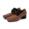 Sapatilhas de Pele de Ovelha para Mulheres, Sapatos Baixos de Salto Médio Espesso, Novo Estilo Outono e Inverno, Sapatos Baixos de Couro Genuíno com Biqueira Quadrada e Tiras Cruzadas para Mulheres, Sapatos Baixos para Mulheres