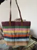 Bolsa Tote Nova Cor Risca Comércio Exterior Bolsa de Ombro Fresca Artística Bolsa de Ombro de Palha com Corda de Cânhamo Cor Doce