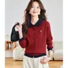Cárdigan de punto trenzado retro con bloques de color y solapas para mujer, nuevo estilo de otoño, extremadamente elegante, chaqueta suéter corta en gris