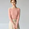 Suéter de cachemir 100% puro con cuello redondo para mujer, capa base de punto ajustada, manga larga, nuevo top interior de otoño e invierno