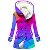 Casaco Trench Coat Feminino 2023 Novo, Quente para o Inverno, Estilo Europeu e Americano, Patchwork Colorido, Com Capuz, Venda Quente Transfronteiriça, Atacado