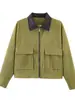 Otoño 2026 Nuevo Estilo Europeo y Americano Chaqueta de Pana con Parches y Cuello de Cuero Top con Cremallera Retro de Manga Larga