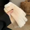 Guantes de Lana Tejida Grises con Pelo de Conejo Suave y Esponjoso, de Cinco Dedos, Engrosados y Cálidos para Mujer, para Ciclismo de Invierno, a Prueba de Frío y Viento, Peludos