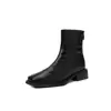 Estilo britânico street-style francês retrô 2026 novo couro de cordeiro salto grosso 3,5cm Botas Martin bico quadrado temperamento sapatos peludos