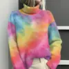 Estación Independiente de Amazon Temu Chaqueta Cardigan Suéter de Cuello Alto Estampado Abstracto Tie-Dye 3D para Mujer E127