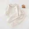 Conjunto de Manga Larga para Bebés y Niños Anyang, Pijama Sin Costuras de Algodón Puro para Todas las Estaciones, Ropa de Casa Cálida para Niños y Niñas
