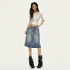 Saia Jeans Laranja Infantil Moda Coreana Lavada de Cintura Alta para Mulheres, Corte Justo, Cobre o Quadril, Versátil e Estilosa.