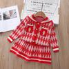 Ropa coreana de otoño e invierno niña pequeña solapa grande Cárdigan a cuadros falda plisada conjunto de dos piezas talla 90-130 conjunto de falda tejida