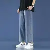 Nuevos Jeans de Comercio Exterior Estilo Retro Americano para Hombre de Pierna Recta Holgados Cintura Elástica Marca de Tendencia Pierna Ancha Casual Pantalones Largos