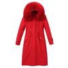 Parker vestido das mulheres longo forrado grande colarinho de pele com capuz bordado removível slim-fit elegante quente casaco de algodão jaqueta