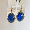 Pendientes vintage de moda ovalados con piedras preciosas grandes, los más vendidos en Europa y América, diseño único de nicho para fiestas nocturnas y sesiones de fotos, ganchos para orejas chapados en oro antiguo para mujer