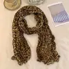 Lenço de Seda Pregueado com Estampa de Leopardo Retrô para Mulheres 2026 Novo Xale Cachecol de Outono/Primavera Roupa Externa Cachecol de Pescoço Fashion de Alta Qualidade com Proteção Solar