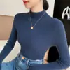 Suéter de Cashmere Meia-Gola para Mulheres, Pulôver de Cashmere Liso, Camada Base Tricotada, Modelagem Justa, Suéter Interno Valorizador para Outono e Inverno