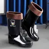 Botas de lluvia de seguridad de caña alta para hombre, botas de lluvia cortas, impermeables y antideslizantes, con forro de felpa engrosado, resistentes a ácidos y álcalis, botas de agua extra altas, botas de goma para cocina