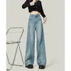 Jeans Azules Claros de Pierna Ancha para Mujer Verano 2025 Nuevos Sueltos Caídos de Cintura Alta Rectos Ajustados de Largo Hasta el Piso