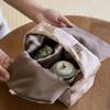 Bolsa de tela de algodón y lino hecha a mano, portátil, para viaje, para guardar juego de té, taza de té, bolsa de tela portátil, bolsa de almacenamiento para tetera