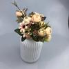 Rosa de té de seda artificial nórdica, 5 tenedores, 9 capullos de té con perlas, pequeño ramo de rosas de té, decoración del hogar, flor de simulación para boda