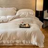 Juego de Cama de Invierno Grueso y Cálido de Terciopelo de Leche Francés de Cuatro Piezas Encaje Terciopelo Tallado Sábana Cubre Edredón Ropa de Cama de Terciopelo para Bebé