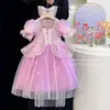Vestido de Verano para Niñas Nuevo de Verano Vestido de Princesa de Malla para Niños Moda para Niñas Vestido de Gasa con Mangas Abullonadas