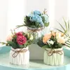 Flores de Hortensia Artificiales, Plantas Falsas, Macetas de Cerámica, Plantas en Maceta para Decoración de Sala de Estar y Aparador, Plantas de Flores Secas