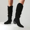 34-48 Otoño/Invierno Exportación Botas de Caña Alta, Color Sólido Punta Puntiaguda Slip-On Versátiles Botas de Monta para Mujer, Botas Cuadradas Nuevas para Mujer