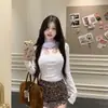 Diseño Puro Deseo Sexy Borde Ondulado Cuello Alto Medio Hueco Mariposa Bordado Ajustado Ajustado Color Sólido Camiseta Otoño e Invierno 2025