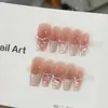 Uñas vestibles personalizadas, arte de uñas lindo y dulce, diseño de flores, efecto ojo de gato, estilo francés, perlas de imitación, prefabricadas, desmontables, uñas vestibles hechas a mano