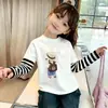 Algodón Puro Estilo Delgado Primavera y Otoño para Niñas Patchwork Capa Base Camisa de Moda Estilo Coreano Bebé Elegante Lindo Dibujos Animados Divertidos Cuello Redondo Manga Larga