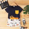Fábrica de Origen Comercio Electrónico Transfronterizo Más Vendido Primavera y Verano Moda Ropa para Niños Nuevo Conjunto de Manga Corta con Estampado de Taxi