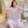 Camisón de encaje de manga corta de verano para mujer, pijama de seda de algodón estilo princesa fino de verano, ropa para el hogar, vestido de seda de algodón para niña dulce